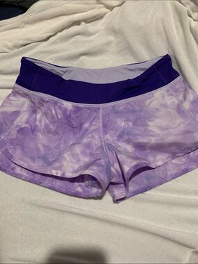 lululemon athletica Lavender Tie-Dye Athletic Shorts with Purple Waistband